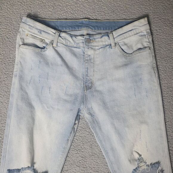 MNML Jeans Mens 36 Light Blue Denim Distressed Faded Slim Streetwear Slim Skinny - Picture 3 of 10